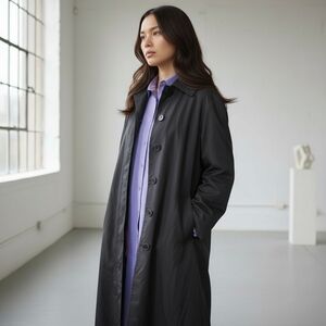 Classic Black  Long Trench Jacket Coat Removable Pink Liner Sz M VTG 90s Minimal